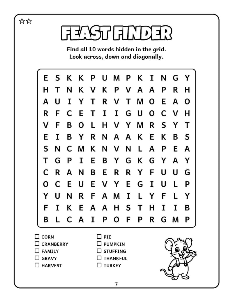 Sample activity page: the Feast Finder word search.